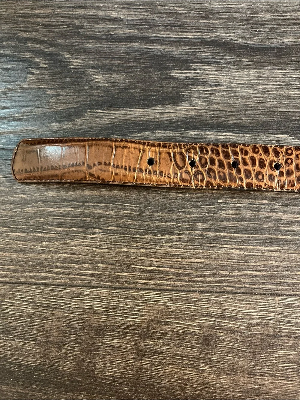 Women’s Cognac Brown Croc Embossed Genuine Leather Belt Gold Buckle Size 36